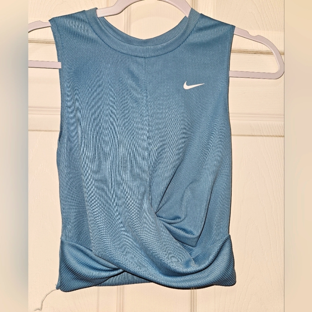 NIKE Womens Blue Dri-Fit Sleeveless Crewneck Cropped Training Tank Top XS NEW